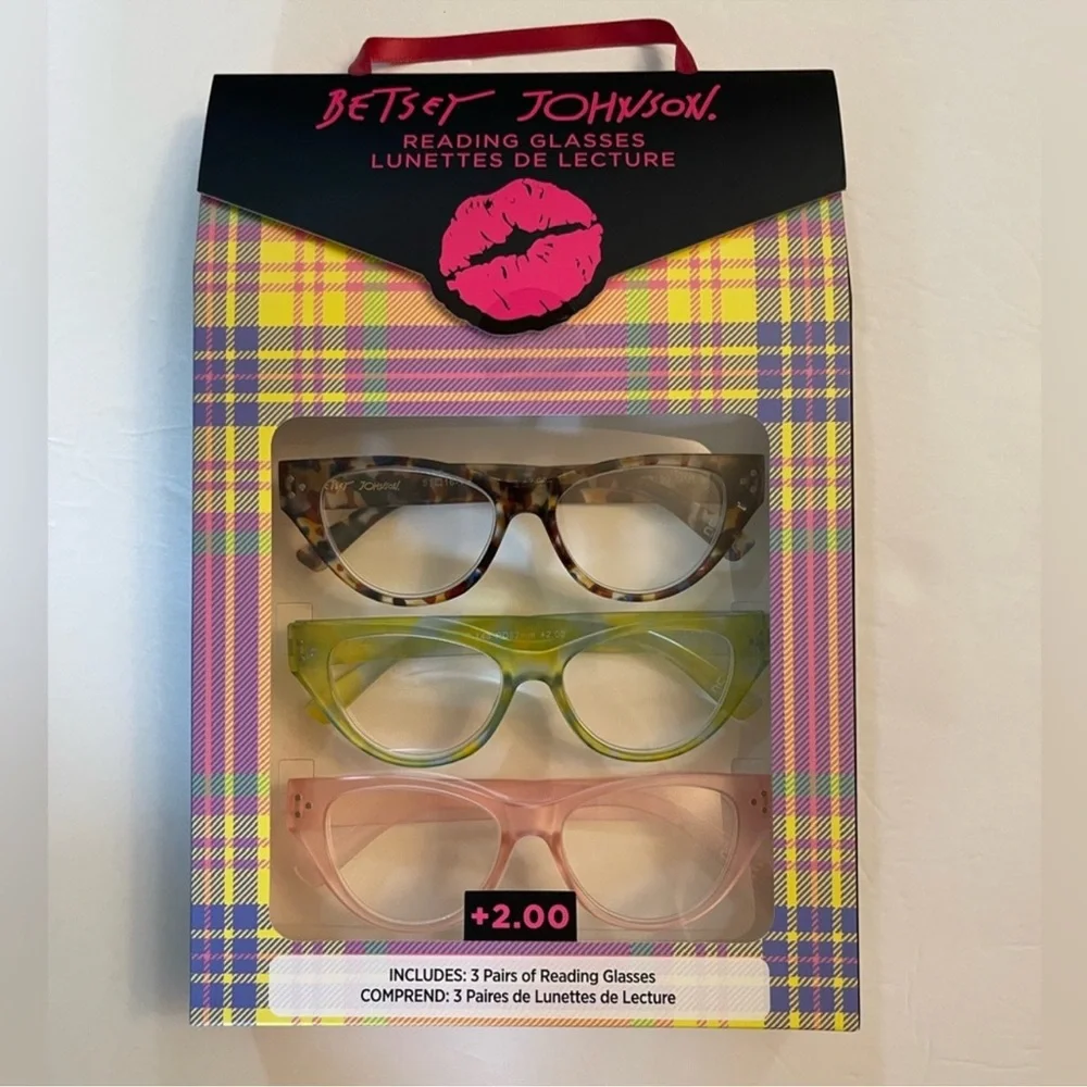 Betsey Johnson Designer 3 Pairs Of Fashion Reading Glasses +2.00 New